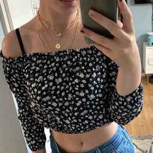 Brandy Melville Off The Shoulder Floral Crop Top